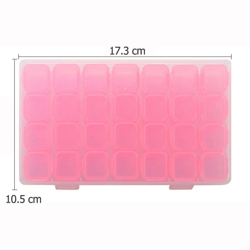28 Grids Nail Art Storage Box Case Jewelry Organizer Manicure Tools (Pink) Newly