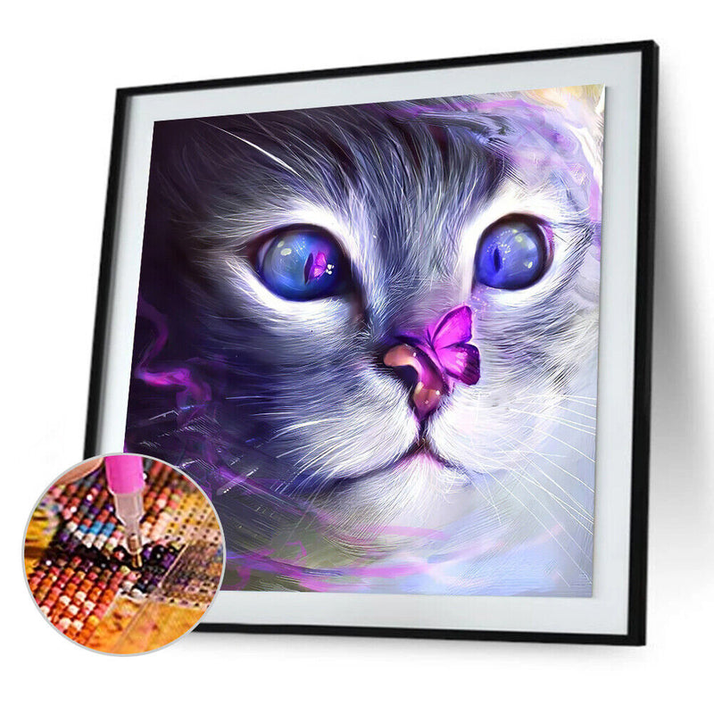 DIY Diamond Painting Purple Cat Full Round Drill Decor Art Picture for Home
