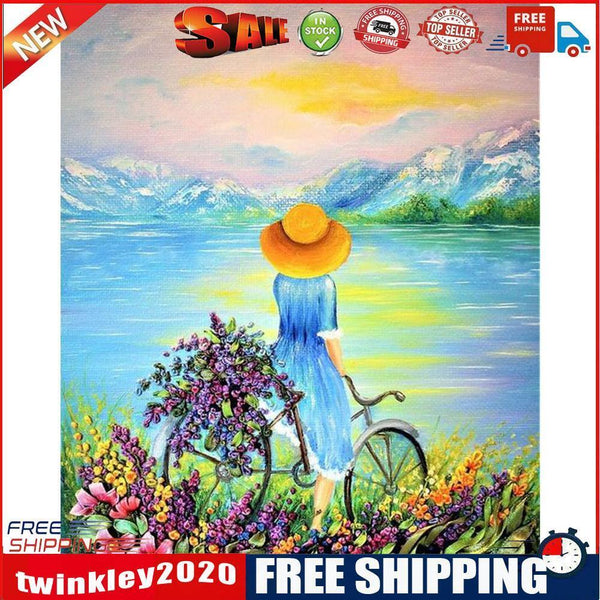 40x50cm Frameless Oil Paint By Numbers Bicycle Girl DIY Canvas Picture Kit