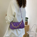 Solid Pleated Women Shoulder Bag PU Clear Chain Crossbody Handbag (Purple)