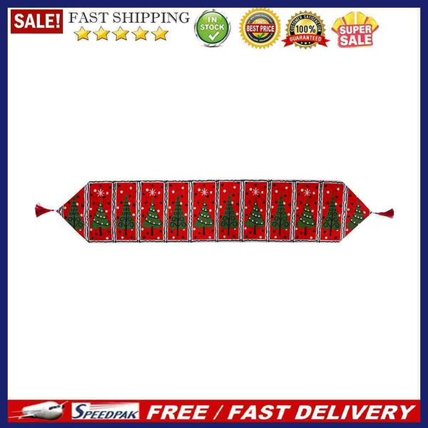 Knitted Christmas Table Runner Flag with Tassel Coffee Tea Table Xmas Ornament