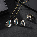 Women Geometric Water Drop Stud Earrings Chain Necklace Ring Jewelry Set