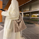 Women Fashion Star Heart Print Handbag Autumn Winter Plush Large Shoulder Bag