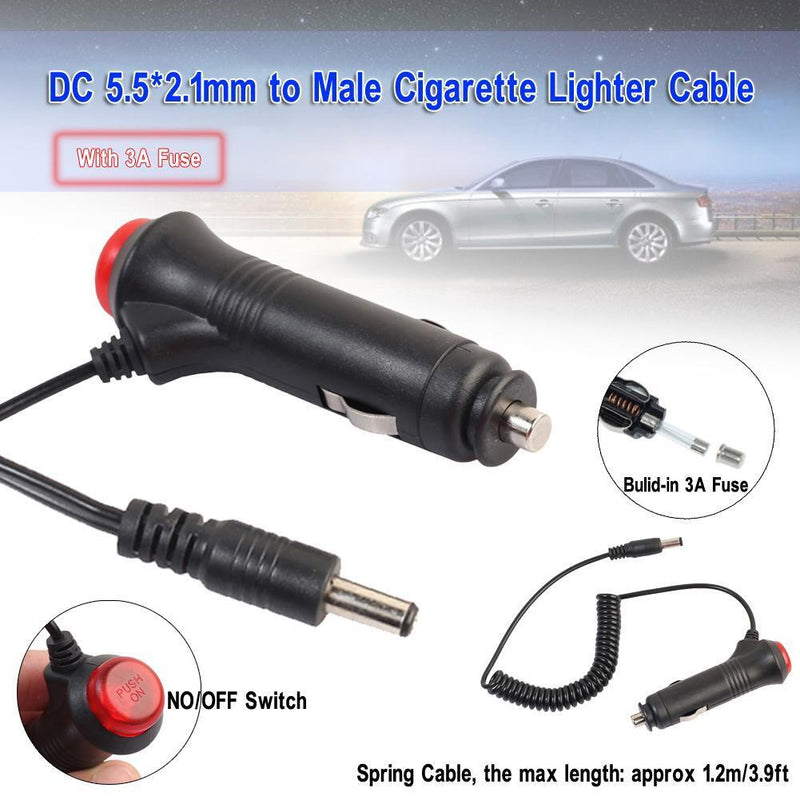5.5x2.1mm to Cigarette Lighter Power Supply Adapter Cable with Switch Fuse