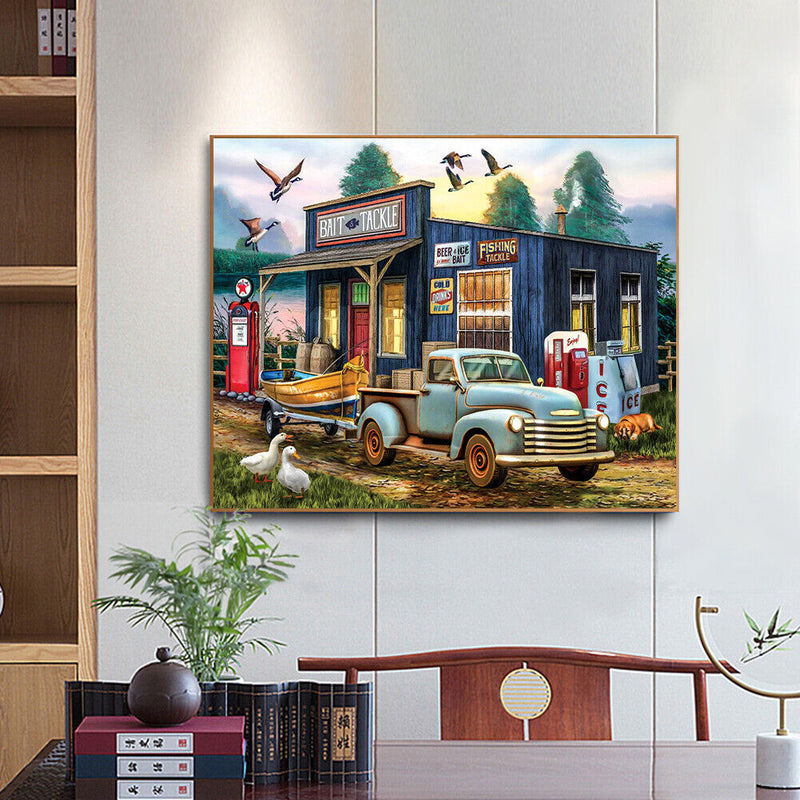 DIY Paint By Number Kit Houses Cars by The Lake No Frame for Home Decor