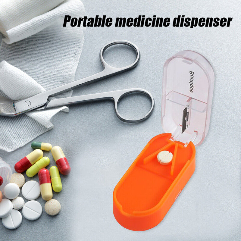 Portable Rectangular Tablet Cutter Box Pill Dispenser Storage Case (Orange)