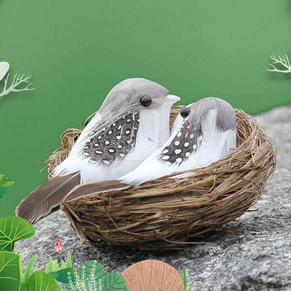 Artificial Bird Nest Realistic Sparrow Home Garden Ornament N2D1 Decoration V4P3