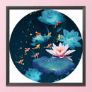 11CT Partial Stamped Embroidery Kit Round Lotus Fish Cross Stitch Needlework DIY