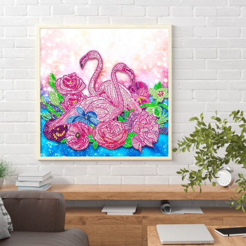 5D DIY Partial Special Shaped Drill Diamond Painting Pink Swan Home Decor