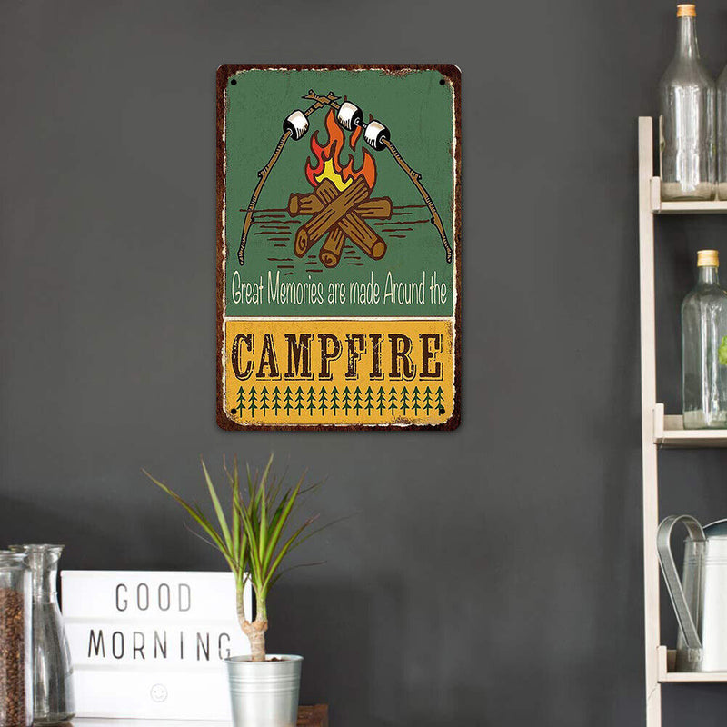 20x30cm Campfire Barbe Print Rectangular Metal Retro Tin Drawing Flat Style