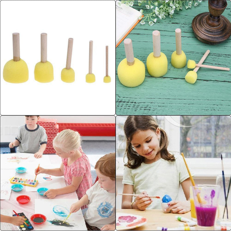 5pcs Children DIY Painting Sponge Brush Toys Wooden Handle Learning Tool Newly