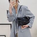 Ladies Pleated Pure Color Shoulder Underarm Bag Retro Women PU Small Handbags