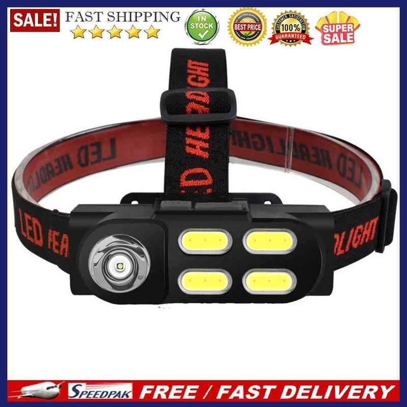 USB Rechargeable COB LED Headlamp Waterproof 4 Gear Induction Warning Head