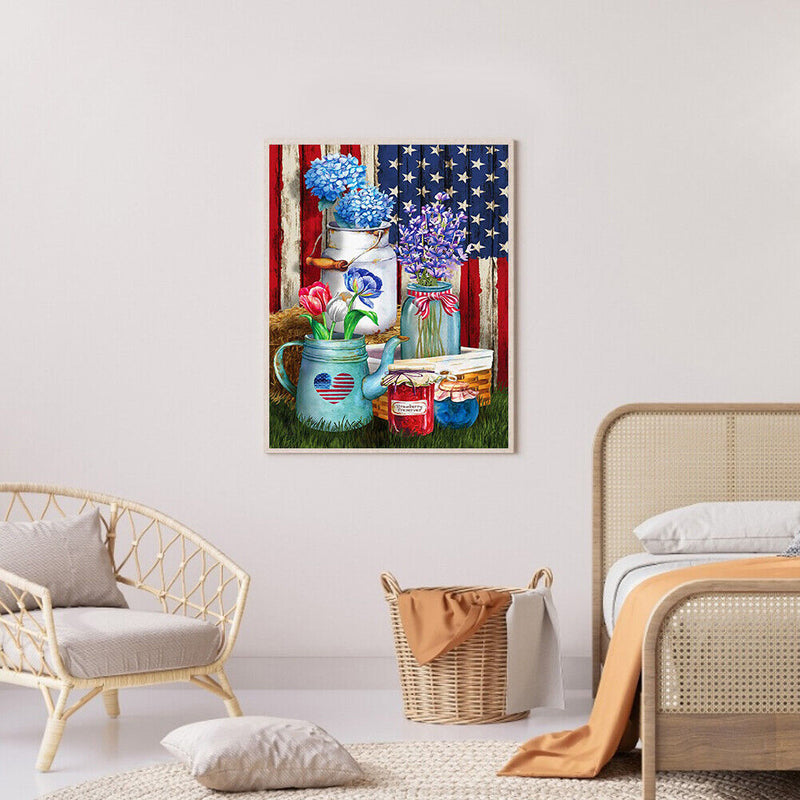 5D Diamond Painting Kit DIY flag and flowers Full Round Drill Mosaic Picture