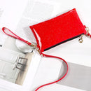 Women Zipper Shoulder Bag PU Sequins Crossbody Mini Clutch Wristlets/Red