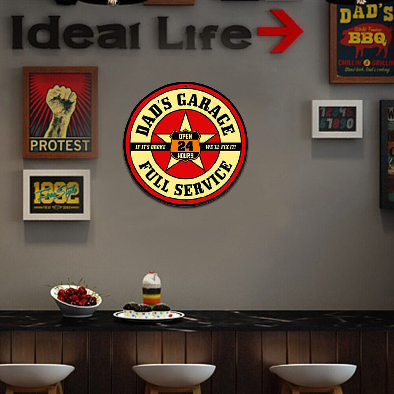 Round Garage Service Retro Metal Plate Tin Sign Plaque Poster Wall Decor