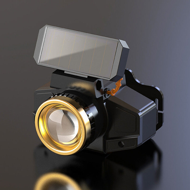 Head-mounted Flashlight Torch Solar + USB Rechargeable Head Light Waterproof