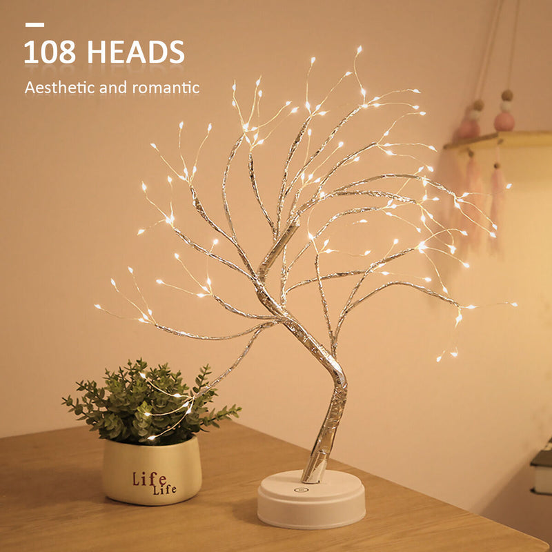 20 inch Tabletop Bonsai Tree Light, 108 LED Copper Wire Lamp (White) Newly