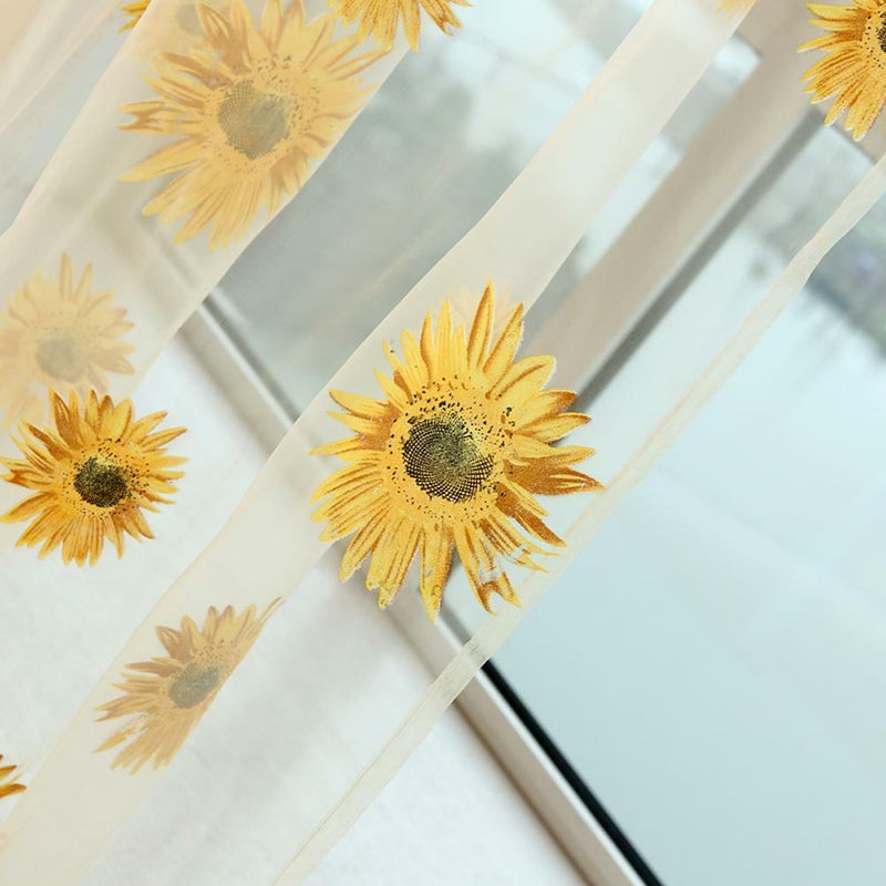 Sunflower Print Window Door Curtain Tulle Curtains for Living Room (Yellow)