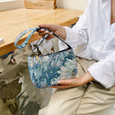Fashion Women Floral Letters Printed Shoulder Underarm Bag Handbags (Blue)