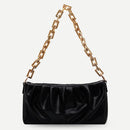 Women Chain Evening Clutch Pleated Solid Shoulder Handbag Party Elegant Totes