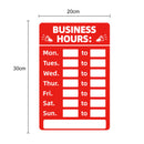 Business Hours Sign Hours of Operation Signs for Window / Door (Red)