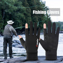 1 Pair Fishing Gloves Anti-slip 2 Fingers Cut Ice Silk Hand Protect (Black)