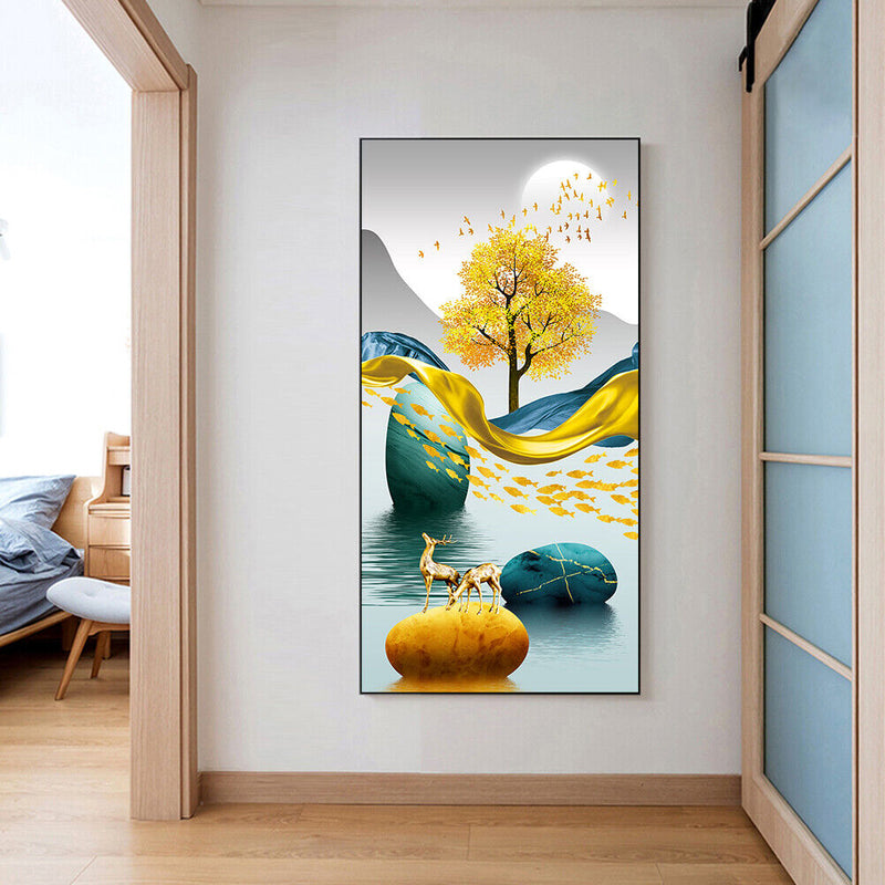 Golden Deer on Water Oil Paint By Numbers Kit DIY Acrylic Painting on Canvas Set