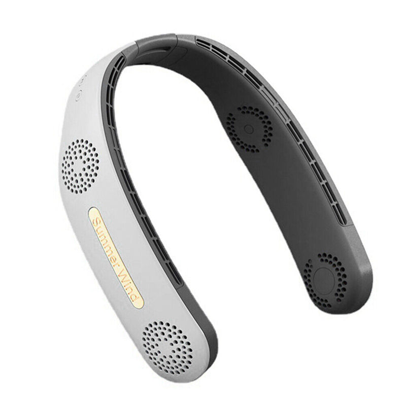 Air Cooling Hanging Neck Fan Sports Travel Leafless Personal Fans (White)