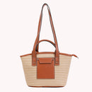 Straw Tote Handbag Woven Handmade Beach Basket Leather Women Vacation Purses