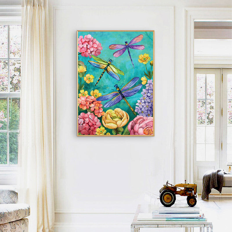 Dragonfly in Flower Oil Paint By Number DIY Handpainted on Canvas Wall Art