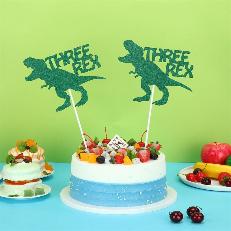 Dinosaur Theme 3 Years Old Cake Toppers Cake Decor Sparkling Three Rex Dinosaur