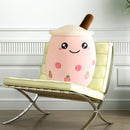 Child Bubble Tea Family Stuffed Plush Pillow Soft Cushion (Pink Round) Newly