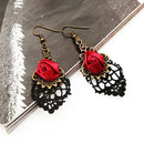 Metal Plated Vampire Dangle Black Lace Ear Studs Rose Jewelry Gothic Earrings