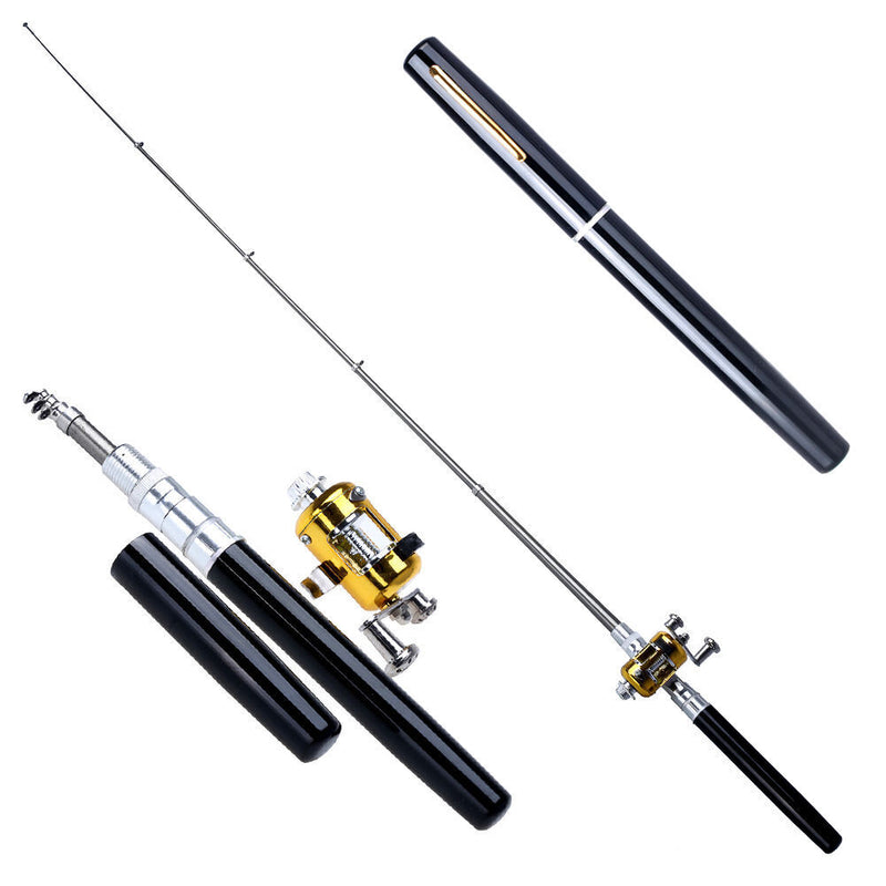 2Mini Portable Pocket Fish Pen Aluminum Alloy Fishing Rod Pole Reel Combos Newly