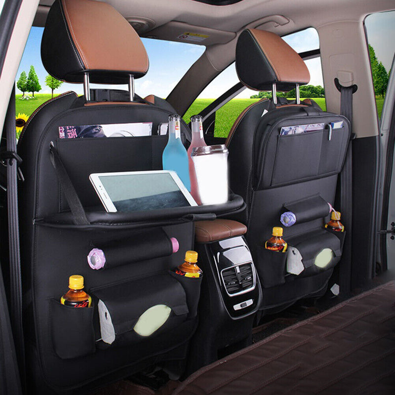 Car Backseat Organizer with Foldable Table Auto Seat Back Protector (Black)