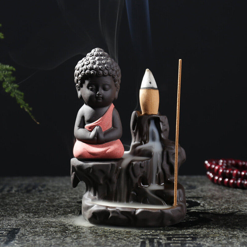 20pcs Incense Cones 1pcs Burner Buddha Waterfall Backflow Stove (Red) Newly