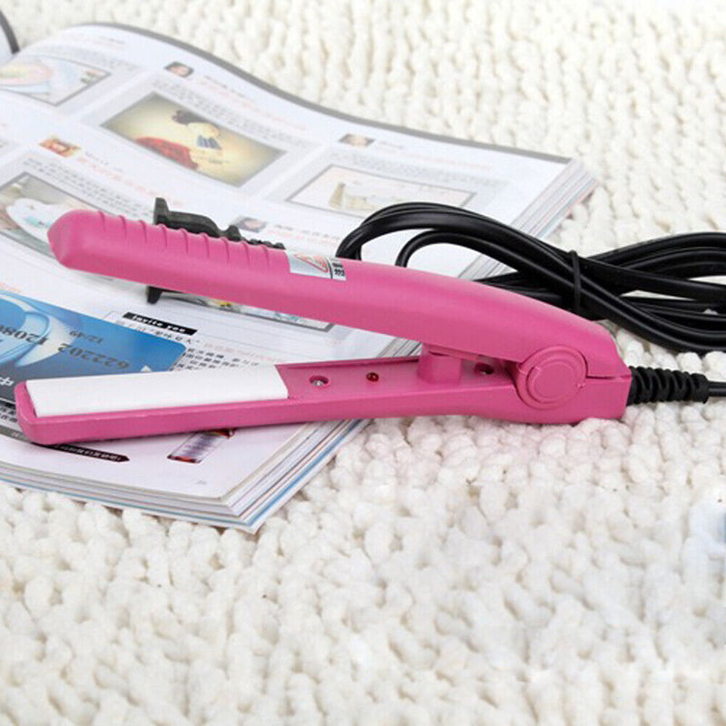 Mini Hair Straightener Flat Iron Curler  Ceramic Tourmaline Plates(Pink) Newly