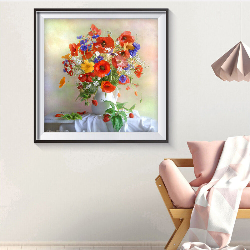 Rhinestone Diamond Painting DIY Flowers Vase Mosaic Picture Craft Wall Poster
