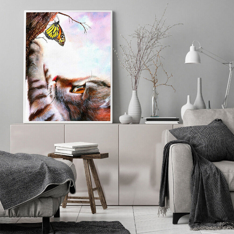 Frameless Oil Paint By Numbers DIY Cat Butterfly Picture Craft Kit for Home