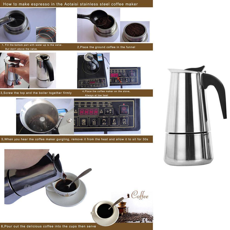Stainless Steel Filter Mocha Coffee Pot Moka Italian Coffee Maker (300ml)