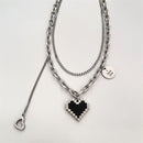 Gifts Heart Choker Double Layer Necklace Mosaic Love Pandent Clavicle Chain