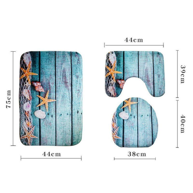 3pcs Ocean Underwater World Anti Slip Toilet Pattern Carpet Bathroom Mat(A)
