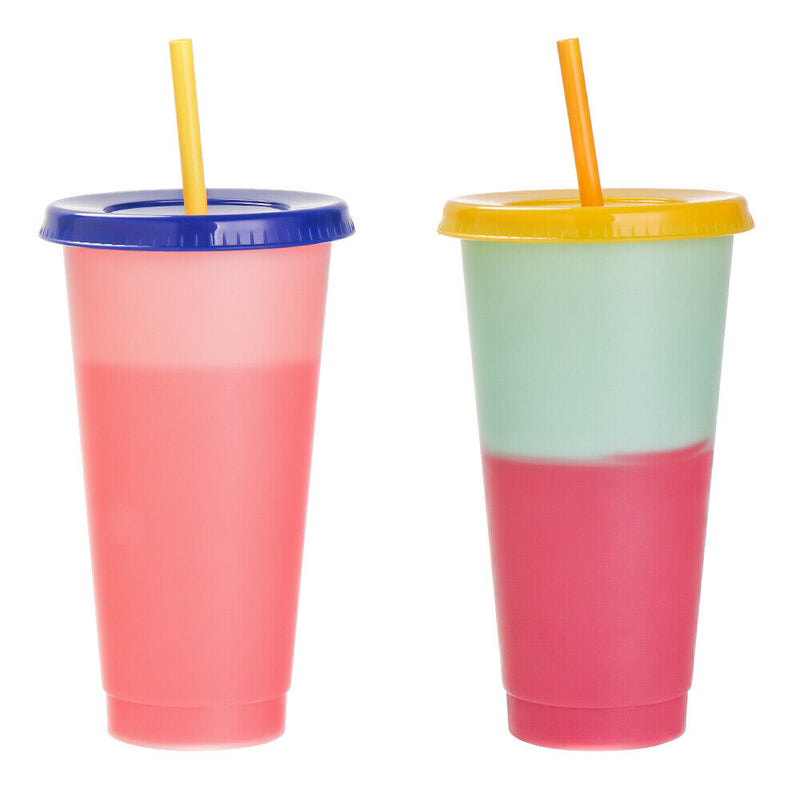 Discoloration Temperature Multicolor Straw Cup Drink Ware Coffee Plastic Cup