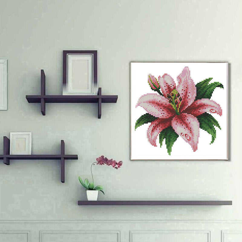 Partial Cross Stitch Blossom Lily 14CT Counted Embroidery Needlework DIY Decor