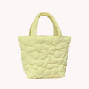 Women Quilted Cotton Padded Top-handle Bag Flower Pattern Satchel (Yellow)