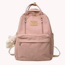 Casual School Bags Solid Color Simple Student Bookbags Bear Pendant for Shopping