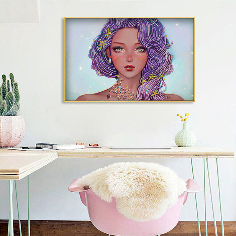5D DIY Purple Hair Girl Special Shape Diamond Painting Rhinestone Picture