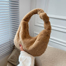 Women Pure Color Plush Small Shoulder Bags Fluffy Underarm Handbags (Camel)