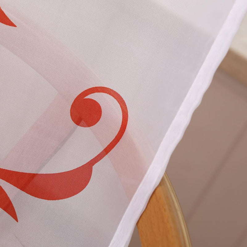 Transparent Voile Floral Print Curtains Bedroom Window Door Curtain (Red)